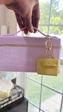 Lilac Crocodile-Embossed Structured Box Bag with Mini Bag Charm